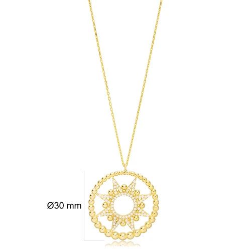 Round Sun Shape 925 Sterling Silver Necklace Round Sun Shape 925 Sterling Silver Necklace