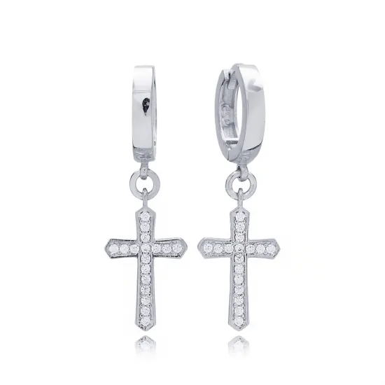 CZ Cross Dangle 925 Sterling Silver Earrings CZ Cross Dangle 925 Sterling Silver Earrings