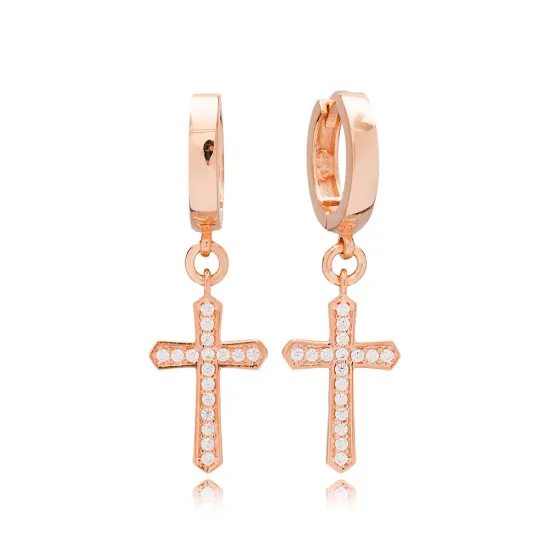 CZ Cross Dangle 925 Sterling Silver Earrings CZ Cross Dangle 925 Sterling Silver Earrings