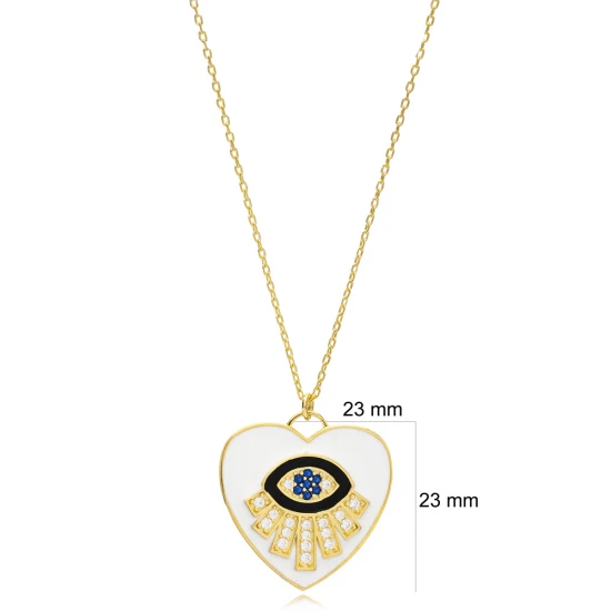 White Heart And Eye Enamel 925 Sterling Silver Pendant White Heart And Eye Enamel 925 Sterling Silver Pendant
