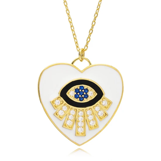 White Heart And Eye Enamel 925 Sterling Silver Pendant White Heart And Eye Enamel 925 Sterling Silver Pendant