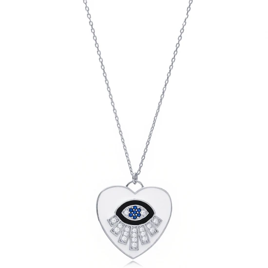 White Heart And Eye Enamel 925 Sterling Silver Pendant White Heart And Eye Enamel 925 Sterling Silver Pendant
