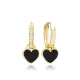 Black Enamel Heart Dangle 925 Sterling Silver Earrings