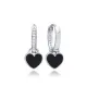 Black Enamel Heart Dangle 925 Sterling Silver Earrings
