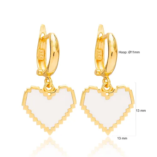 Stylish Heart Shape White Enamel Dangle Silver Earrings
