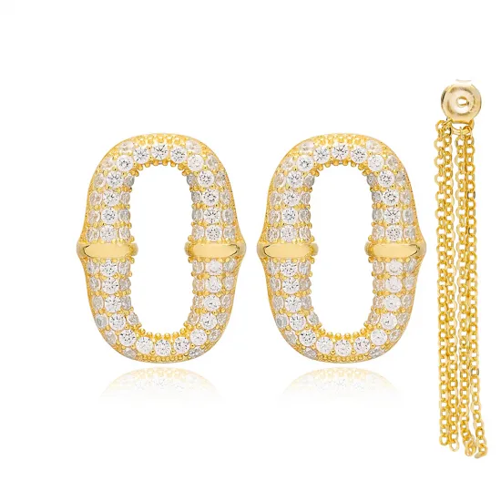 Tassel Geometric CZ 925 Sterling Silver Earrings Tassel Geometric CZ 925 Sterling Silver Earrings