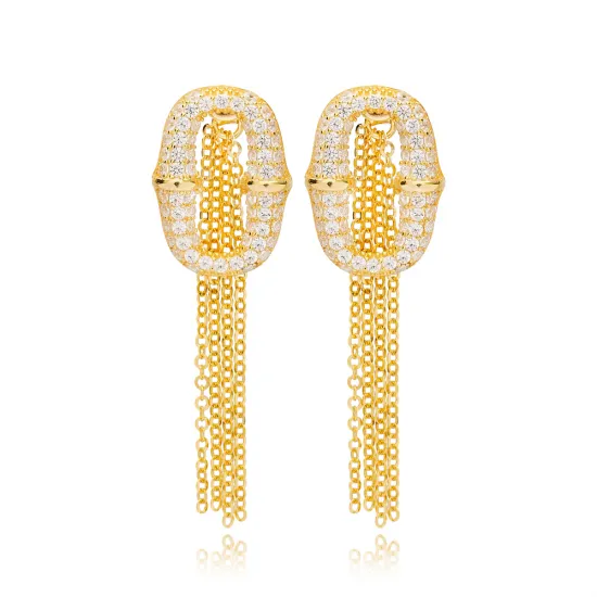 Tassel Geometric CZ 925 Sterling Silver Earrings Tassel Geometric CZ 925 Sterling Silver Earrings