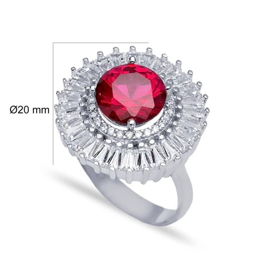 Turkish Ruby Cluster 925 Sterling Silver Ring | 925 Sterling Silver Wholesale | Sade Silver Turkish Ruby Cluster 925 Sterling Silver Ring - Sade 925 Silver Jewelry