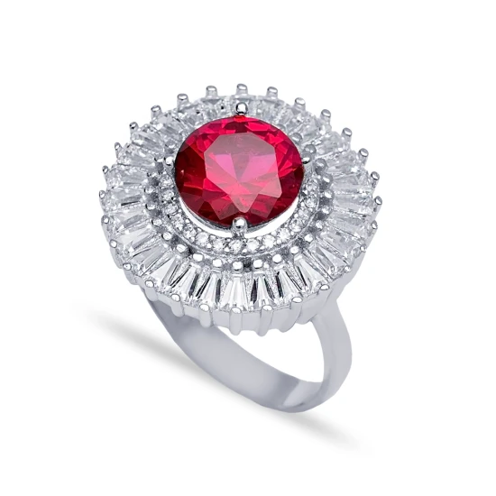 Turkish Ruby Cluster 925 Sterling Silver Ring | 925 Sterling Silver Wholesale | Sade Silver Turkish Ruby Cluster 925 Sterling Silver Ring - Sade 925 Silver Jewelry