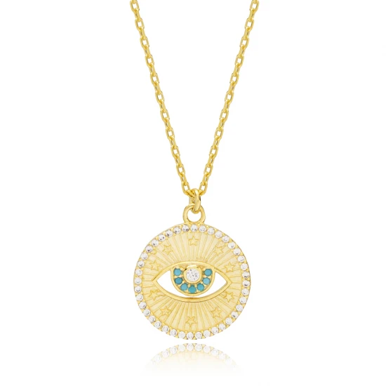 Turquoise Medallion Evil Eye Sterling Silver Necklace Turquoise Medallion Evil Eye Sterling Silver Necklace