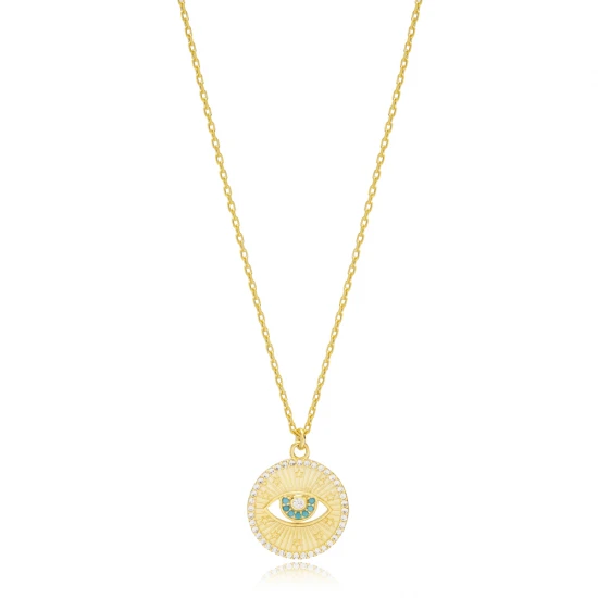 Turquoise Medallion Evil Eye Sterling Silver Necklace Turquoise Medallion Evil Eye Sterling Silver Necklace