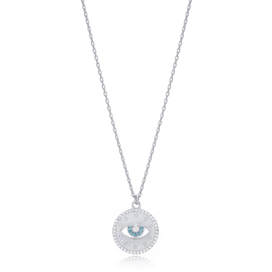 Turquoise Medallion Evil Eye Sterling Silver Necklace Turquoise Medallion Evil Eye Sterling Silver Necklace