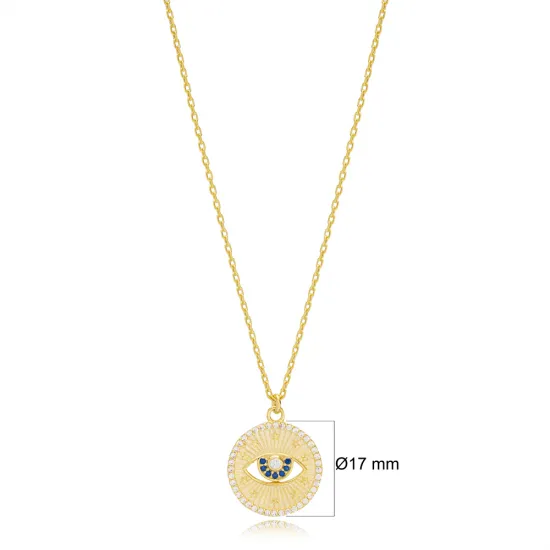 Sapphire Medallion Evil Eye Sterling Silver Necklace Sapphire Medallion Evil Eye Sterling Silver Necklace