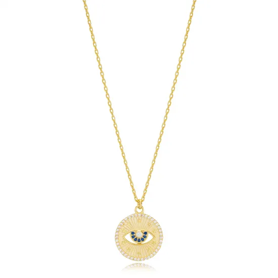 Sapphire Medallion Evil Eye Sterling Silver Necklace Sapphire Medallion Evil Eye Sterling Silver Necklace