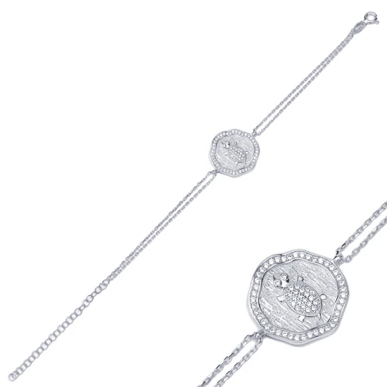 Turtle Shape Round 925 Sterling Silver Bracelet | 925 Sterling Silver Wholesale | Sade Silver Turtle Shape Round 925 Sterling Silver Bracelet - Sade 925 Silver Jewelry