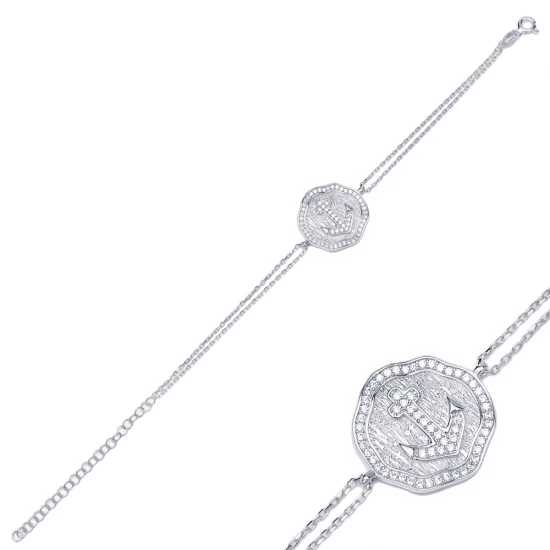 Anchor Round 925 Sterling Silver Bracelet