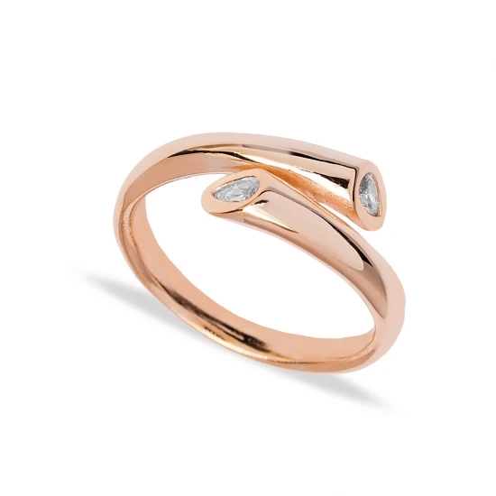 Snake Style Double Drop Shape CZ Adjustable Silver Ring Snake Style Double Drop Shape CZ Adjustable Silver Ring