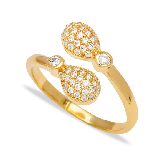 Clear Double Pear Open CZ Adjustable 925 Silver Ring | 925 Sterling Silver Wholesale | Sade Silver Clear Double Pear Open CZ Adjustable 925 Silver Ring - Sade 925 Silver Jewelry