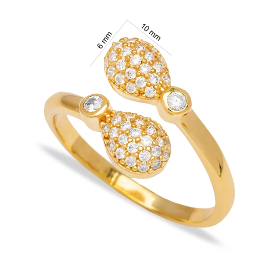 Clear Double Pear Open CZ Adjustable 925 Silver Ring | 925 Sterling Silver Wholesale | Sade Silver Clear Double Pear Open CZ Adjustable 925 Silver Ring - Sade 925 Silver Jewelry