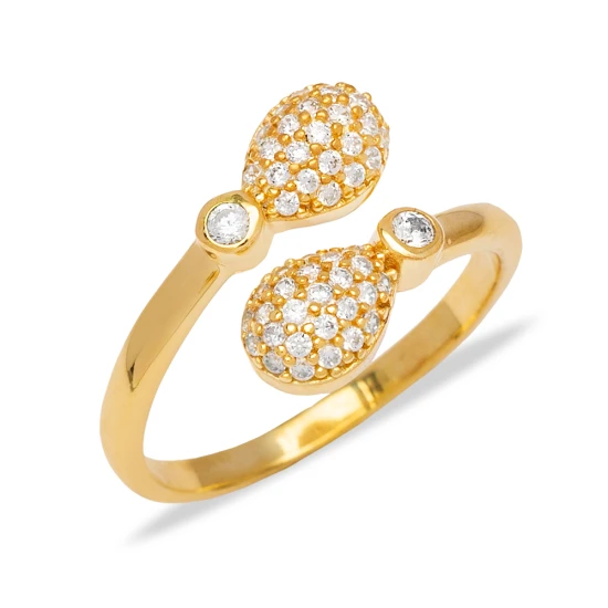 Clear Double Pear Open CZ Adjustable 925 Silver Ring | 925 Sterling Silver Wholesale | Sade Silver Clear Double Pear Open CZ Adjustable 925 Silver Ring - Sade 925 Silver Jewelry