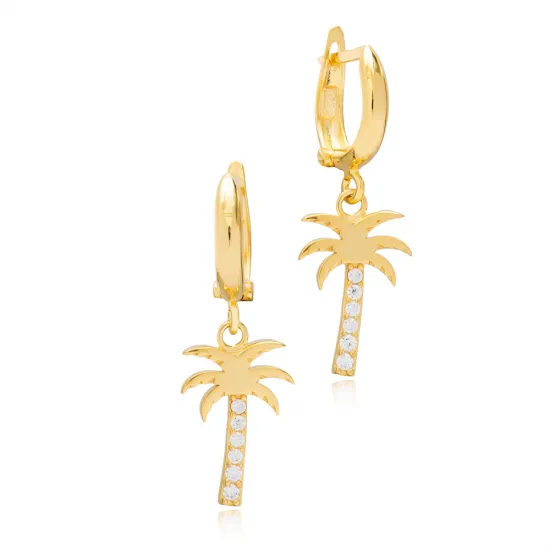 Minimalist Palm Tree Dainty Dangle 925 Silver Earrings