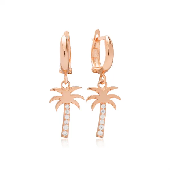 Minimalist Palm Tree Dainty Dangle 925 Silver Earrings