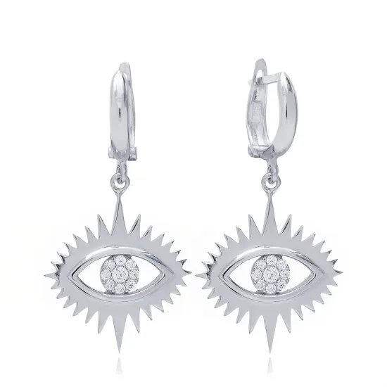 Evil Eye Dangle Earrings in 925 Sterling Silver Evil Eye Dangle Earrings in 925 Sterling Silver