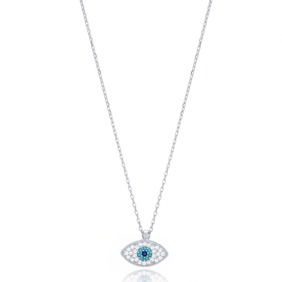 Chic Evil Eye 925 Sterling Silver Necklace | 925 Sterling Silver Wholesale | Sade Silver Chic Evil Eye 925 Sterling Silver Necklace - Sade 925 Silver Jewelry