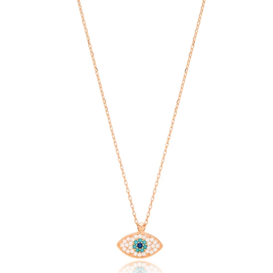 Chic Evil Eye 925 Sterling Silver Necklace | 925 Sterling Silver Wholesale | Sade Silver Chic Evil Eye 925 Sterling Silver Necklace - Sade 925 Silver Jewelry