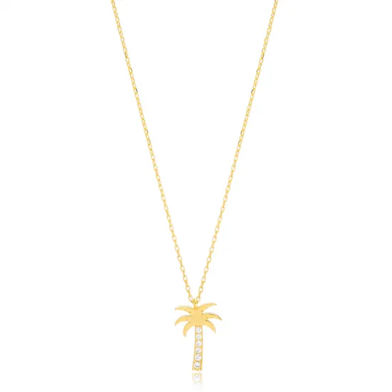 Palm Tree Design Minimalist Charm Pendant Necklace Wholesale Turkish 925 Sterling Silver Jewelry