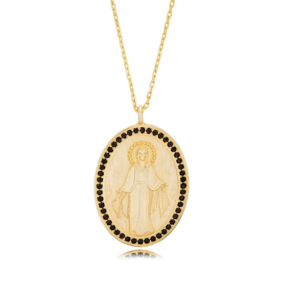 Medallion Style Oval Shape Jesus Design Black Zircon Stone Pendant Necklace 925 Silver Jewelry Medallion Style Oval Shape Jesus Design Black Zircon Stone Pendant Necklace 925 Silver Jewelry