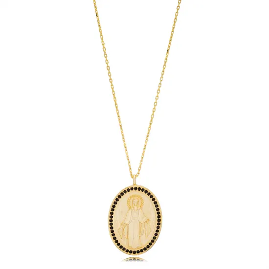 Medallion Style Oval Shape Jesus Design Black Zircon Stone Pendant Necklace 925 Silver Jewelry Medallion Style Oval Shape Jesus Design Black Zircon Stone Pendant Necklace 925 Silver Jewelry