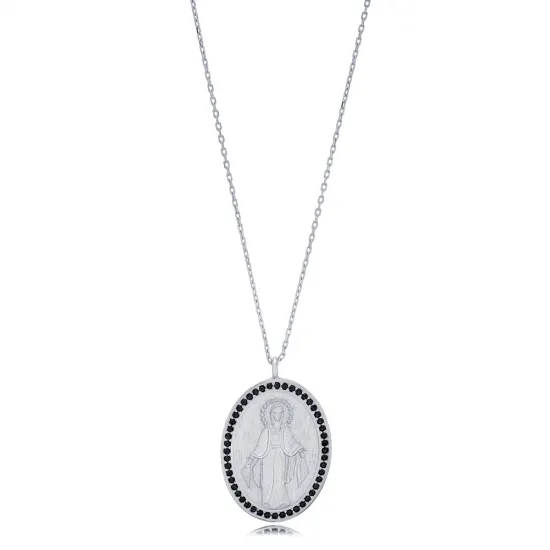 Medallion Style Oval Shape Jesus Design Black Zircon Stone Pendant Necklace 925 Silver Jewelry Medallion Style Oval Shape Jesus Design Black Zircon Stone Pendant Necklace 925 Silver Jewelry