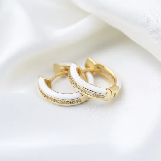White Enamel Zircon Stone Hoop Earrings Turkish Wholesale 925 Sterling Silver Jewelry