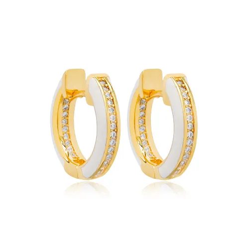 White Enamel CZ 925 Sterling Silver Earrings