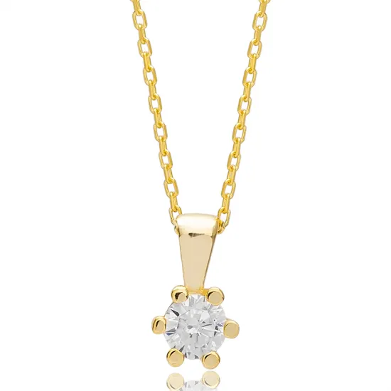 Dainty Round Six Claw CZ 925 Sterling Silver Necklace Dainty Round Six Claw CZ 925 Sterling Silver Necklace