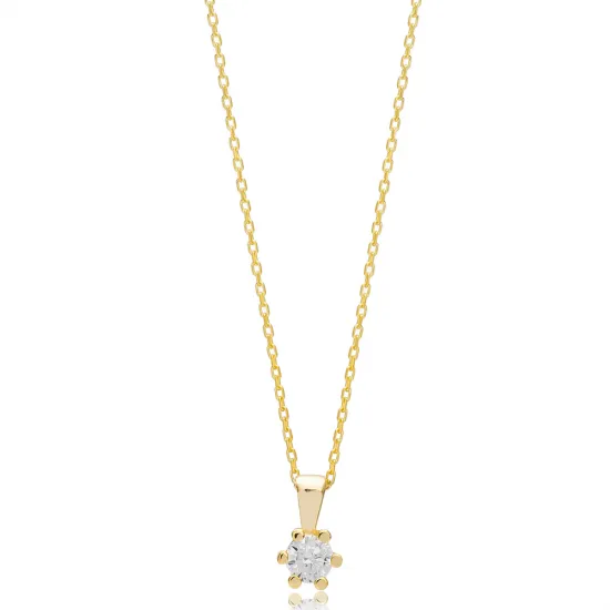 Dainty Round Six Claw CZ 925 Sterling Silver Necklace Dainty Round Six Claw CZ 925 Sterling Silver Necklace