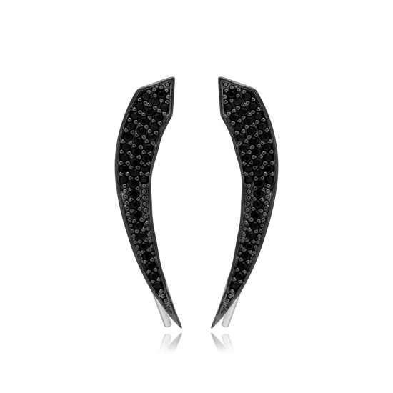 Style Black CZ Climber 925 Sterling Silver Earrings | 925 Sterling Silver Wholesale | Sade Silver Style Black CZ Climber 925 Sterling Silver Earrings - Sade 925 Silver Jewelry