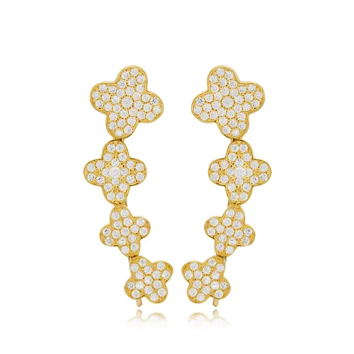 Four Leaf Clover Leaf 925 Sterling Silver Earrings
