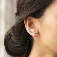 Round Shape Shiny CZ Stone Ear Cuff Earring Turkish Wholesale Handmade 925 Sterling Silver Jewelry