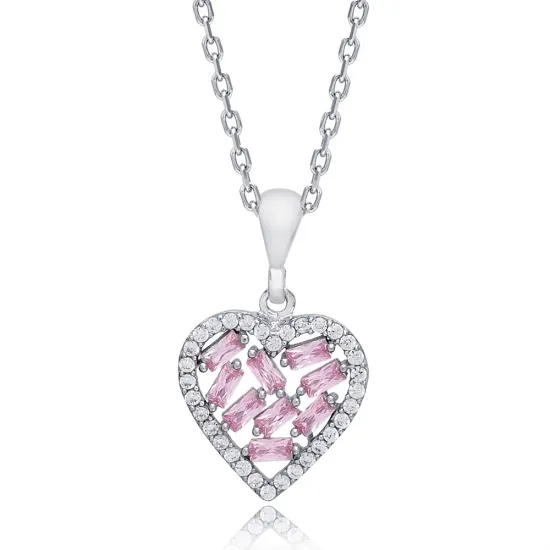 Pink CZ Stone Dainty Charm Necklace Silver Jewelry Pink CZ Stone Dainty Charm Necklace Silver Jewelry
