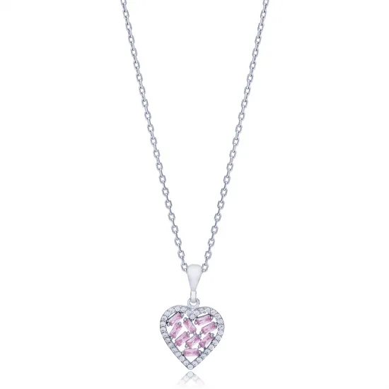Pink CZ Stone Dainty Charm Necklace Silver Jewelry Pink CZ Stone Dainty Charm Necklace Silver Jewelry