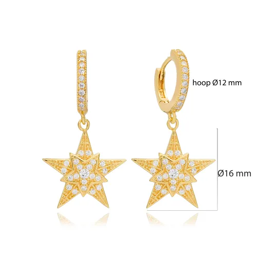 Stylish Star Shape Dangle 925 Sterling Silver Earrings