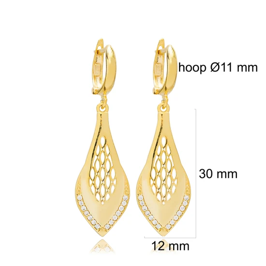 Pear Shape Perforated Dangle Sterling Silver Earrings - Sade 925 Silver Jewelry