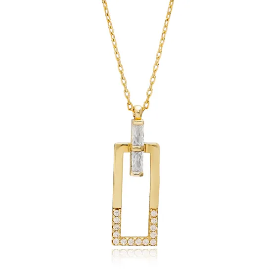 Rectangle Shape Geometric 925 Sterling Silver Necklace Rectangle Shape Geometric 925 Sterling Silver Necklace