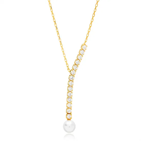 Dainty Y With Pearl 925 Sterling Silver Necklace - Sade 925 Silver Jewelry
