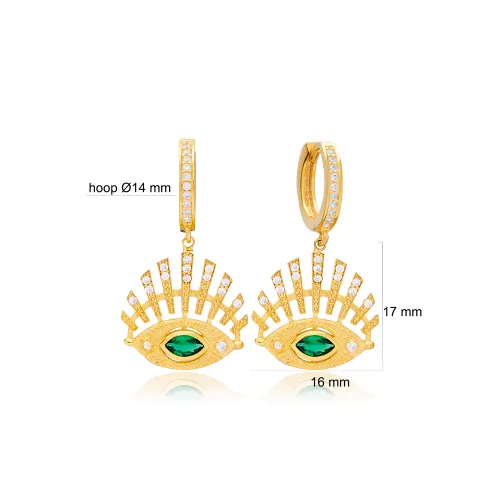 Emerald Dainty Evil Eye Dangle Sterling Silver Earrings