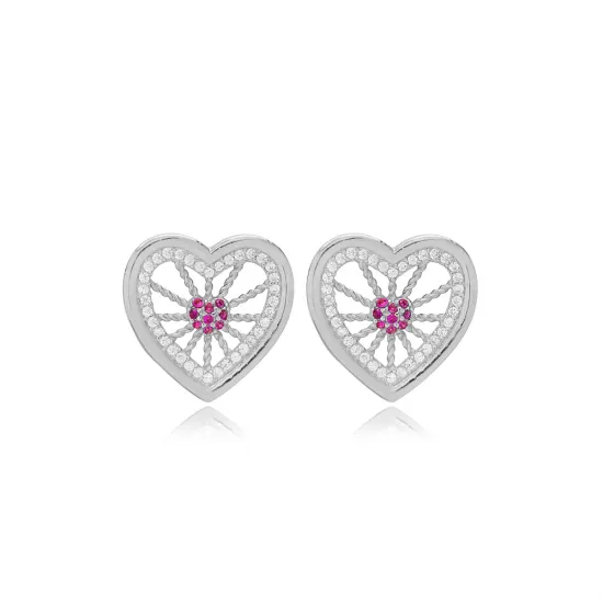 Heart Pattern Design Ruby Stud Earrings