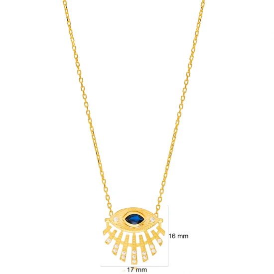 Sapphire Evil Eye Sterling Silver Necklace | 925 Sterling Silver Wholesale | Sade Silver Sapphire Evil Eye Sterling Silver Necklace - Sade 925 Silver Jewelry