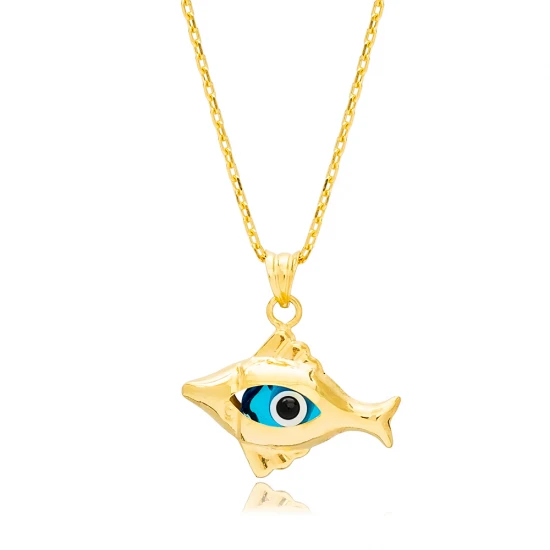 Fish Dainty Evil Eye Style 925 Sterling Silver Pendant - Sade 925 Silver Jewelry